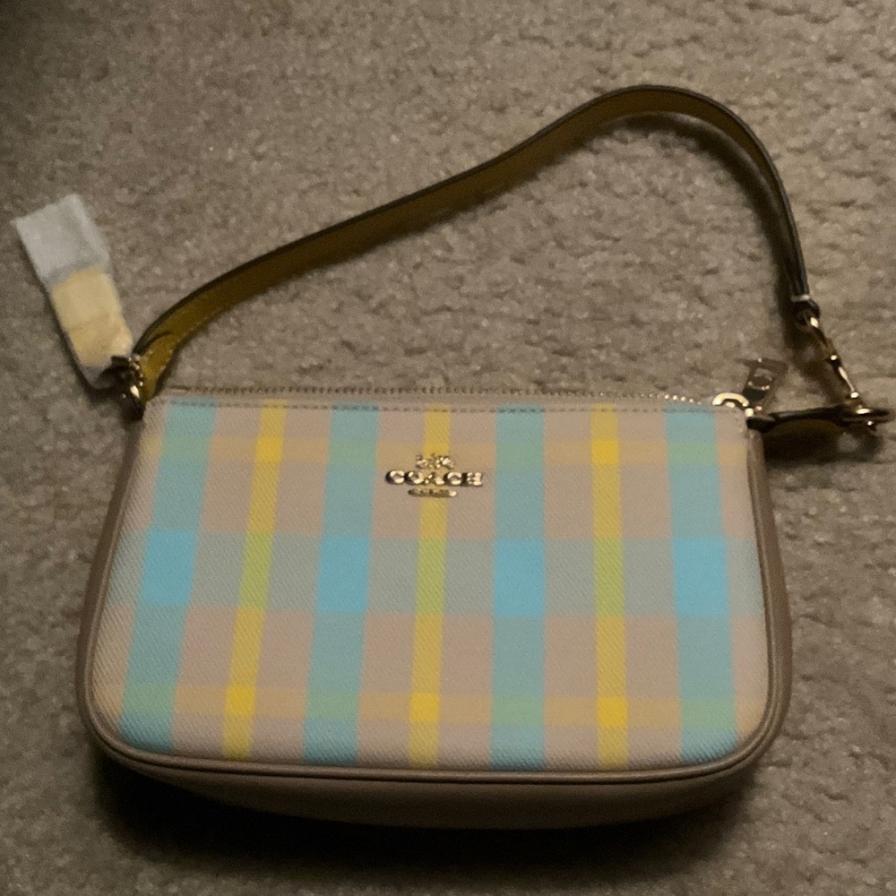 Coach Plaid Clutch - Blue, Yellow, Tan